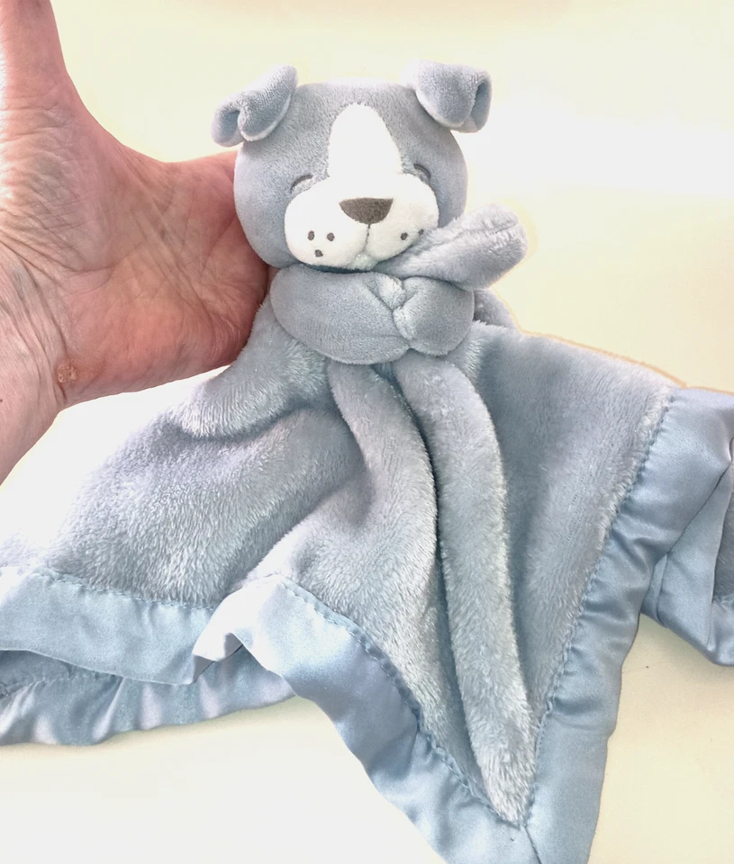 CARTER'S BULLDOG CACHORRO PERRO MANTA DE SEGURIDAD AZUL BEBÉ JUGUETE AMOROSO CON RIBETE SATINADO Foto 3 de 4