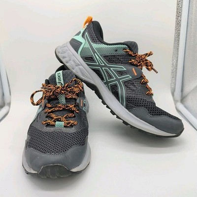 ASICS Women's Gray Mint Orange Trail Shoe AmpliFoam Gel Sonoma 5 Size 9.5 EUC