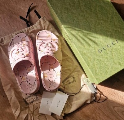 ORIGINAL GUCCI Gummi Slides | Rosa mit GG Animal Print |Größe 38