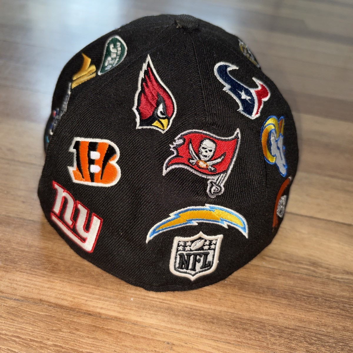 New Era x NFL All Over Logo Patch 59Fifty Fitted Hat Cap Black Sz