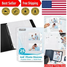 4x6 Photo Sleeves for 3-Ring Binder, Horizontal, 25 Pack for 100 Pictures, Ea...