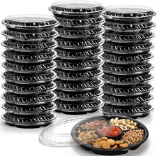 30-Pack Plastic Tray (with Lid), Disposable (with 6 Compartments), 10.5 in.