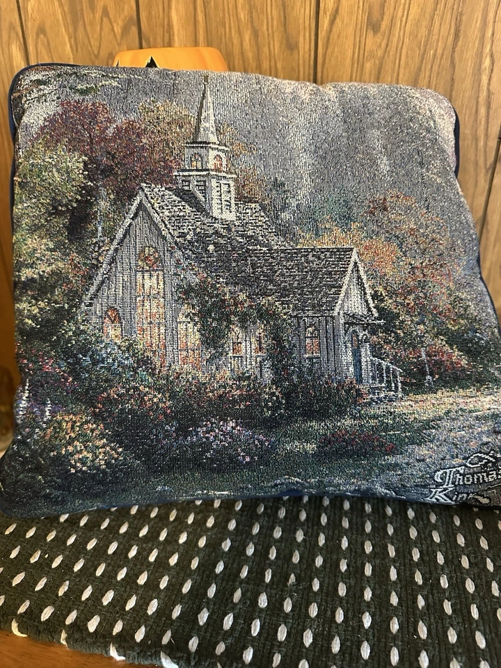 Thomas Kinkade Painter of Light Forest Chapel Tapestry Throw Pillow 17” Square - Image 2 of 4