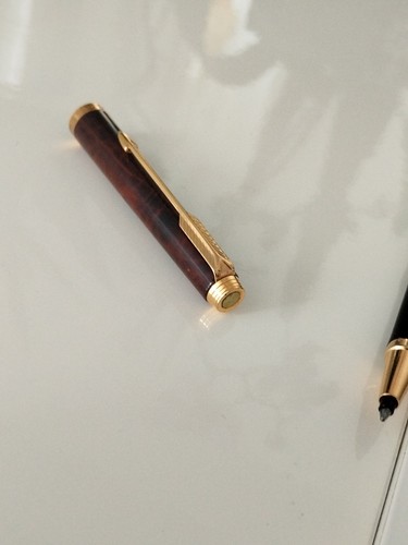 Vintage Stylo Parker 180 Laque Marbrée Rollerball Pen Goldplated Trim - Photo 4/8