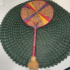 Vintage Handmade African Fan Woven Straw Colorful Grass