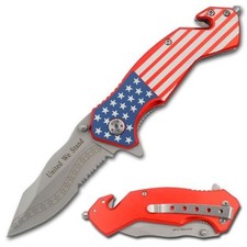 Tactical Rescue Folder Spring Assisted Knife-Metal Handle, Cutter, Breaker