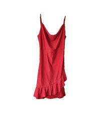 Red Strappy Sleeveless Cowl Neck Backless Dress Sexy Lingerie Ruffles Sz M/L