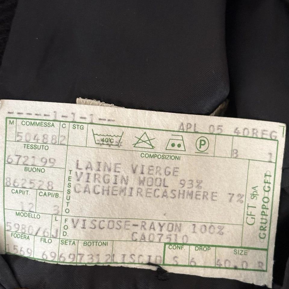 Mani By Armani Men's Wool/Cashmere Trench Coat Size 40 R Made In Italy Black - Image 4 of 4