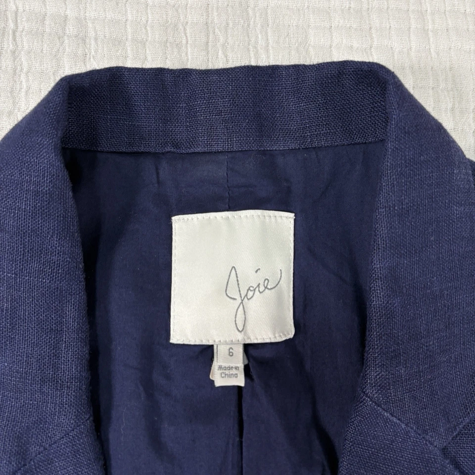 Joie Blazer Jacket Womens 6 Navy Blue Linen Preppy Professional Corpcore Minimal - Image 4 of 4