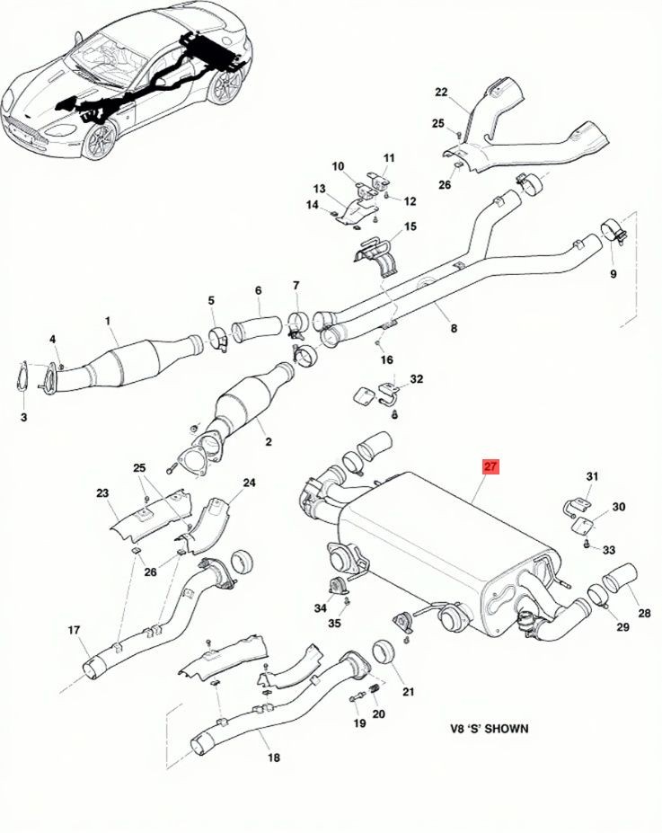 06-16 ASTON MARTIN V8 S VANTAGE 4.7L REAR EXHAUST SYSTEM MUFFLER ASSEMBLY OEM