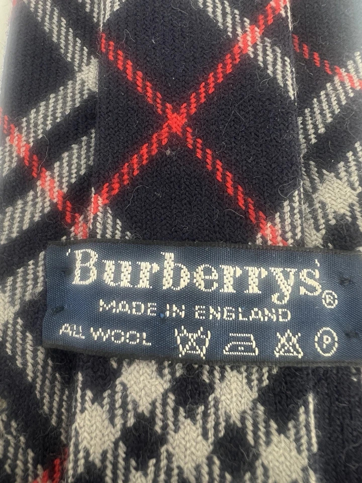 Gravata vintage Burberrys azul marinho Nova Check 100% lã - Imagem 4 de 4