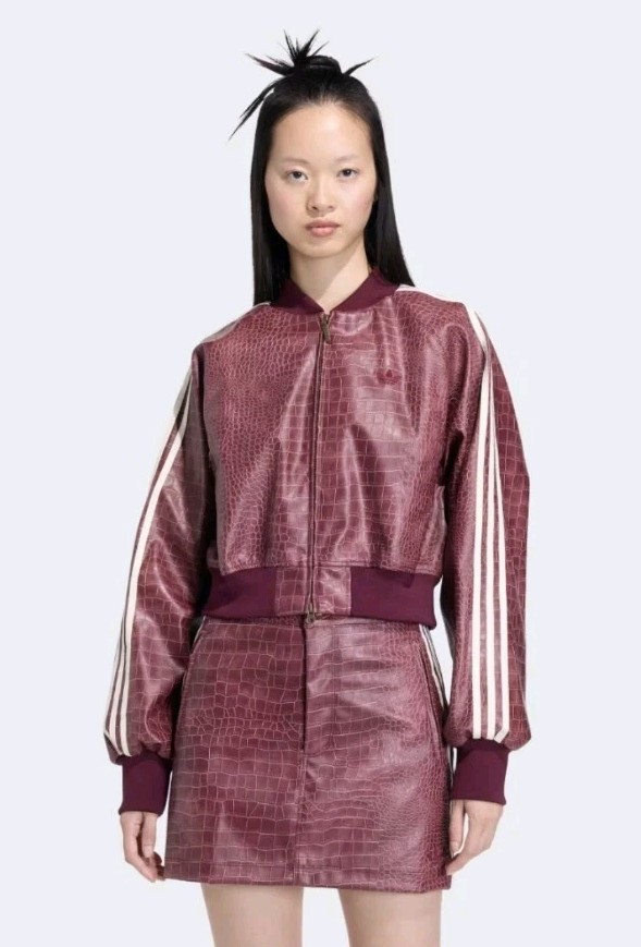 Adidas Maroon SST PLEATHER Croc Inspired Leather JACKET L Large