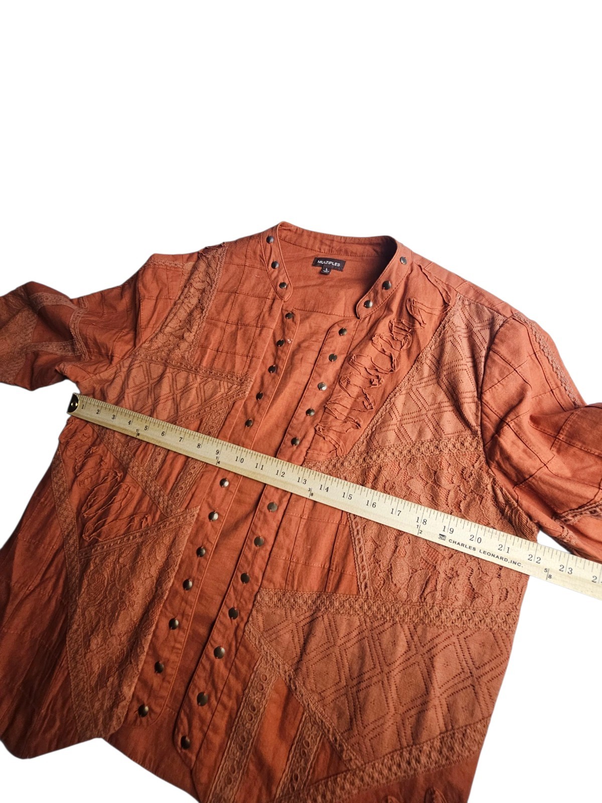 Multiples Orange Patchwork Embroidered Jacket Ope… - image 6