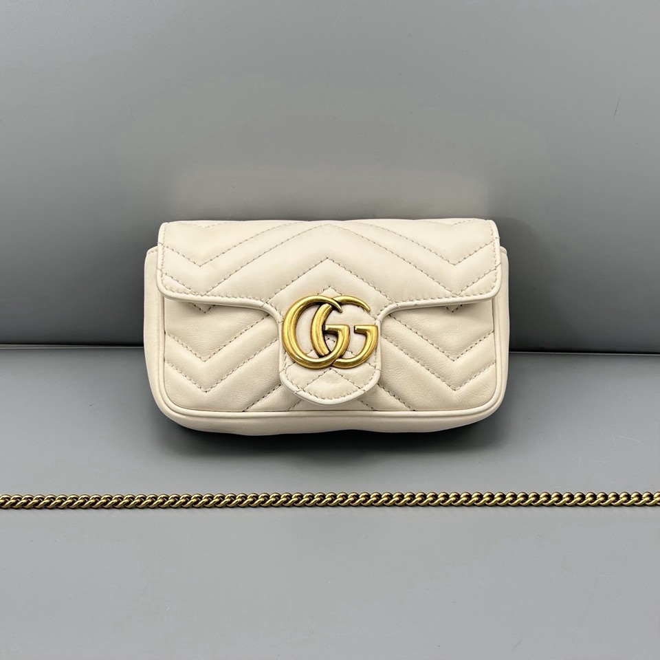 Authentic Pre-owned Gucci Mini Marmont Chevron Leather Gold Chain Bag
