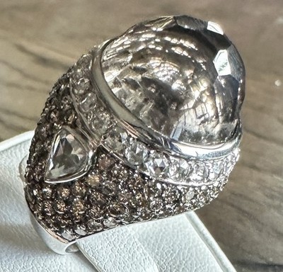 18k Gold White And Brown Diamond With Center Smokey Quartz Cocktail Ring 16.8gms