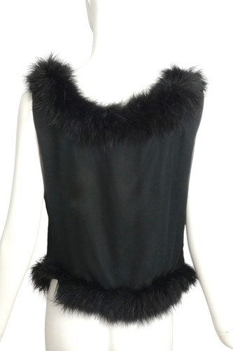 1950s Black Taffeta & Maribou Feather Shell, Size 6 - Picture 3 of 5