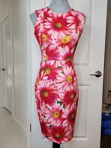 Calvin Klein Bodycon Scuba Dress Orange Pink Floral Sz 4 Sexy Preppy NWT $134