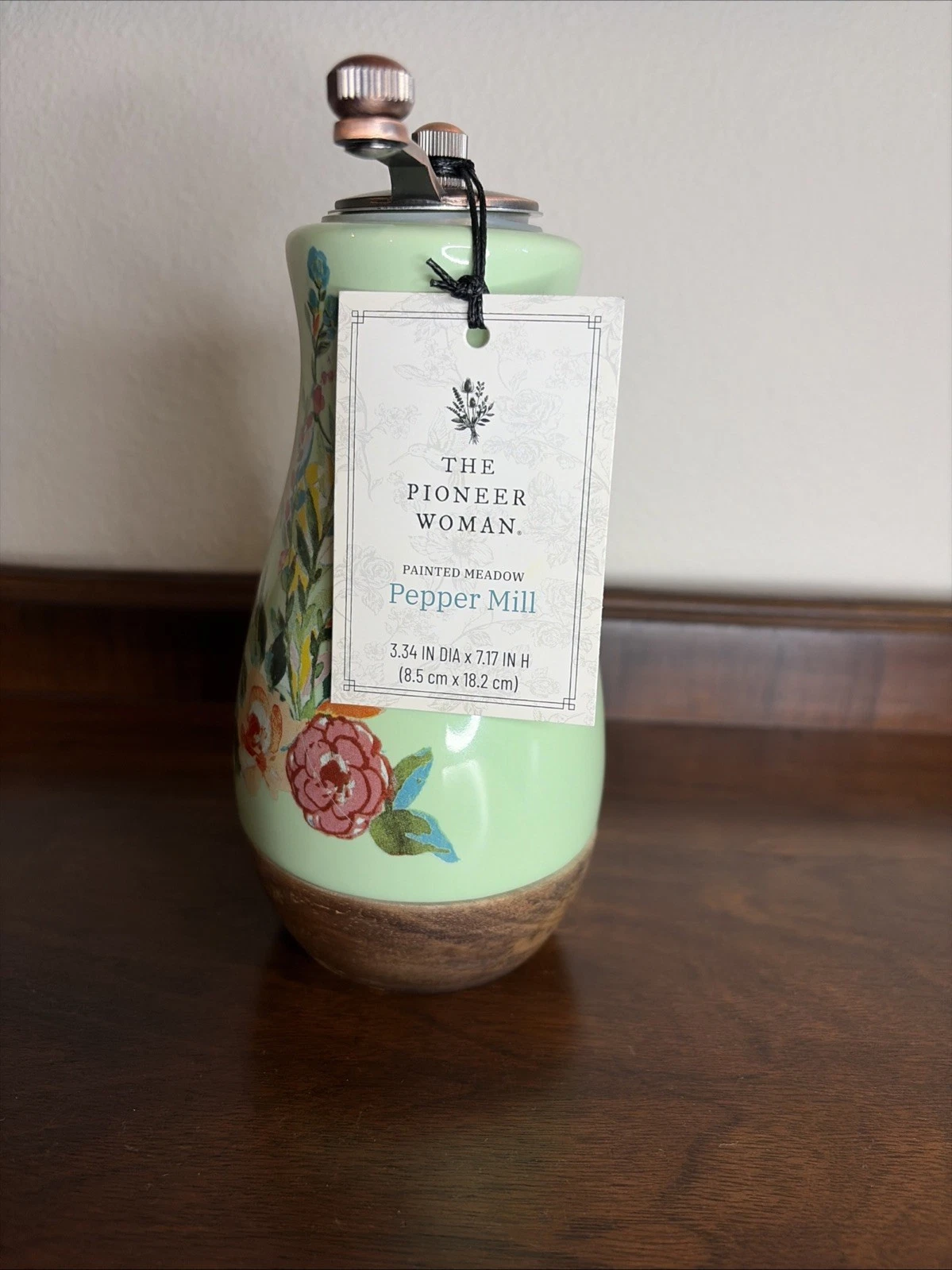 Pioneer Woman Painted Meadow Pepper Mill, Floral Green, New With Tags