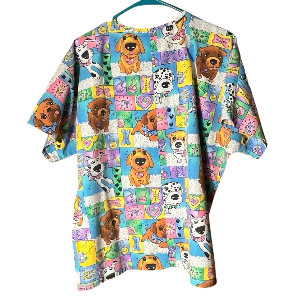 Simply Basic Scrub Top MEDIUM Dogs Puppies Cotton Blend Chest Pocket Whimsical - Image 2 of 4