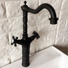 Black Oil Rubbed Brass Dual Handles Kitchen Sink Faucet Mixer Swivel Tap