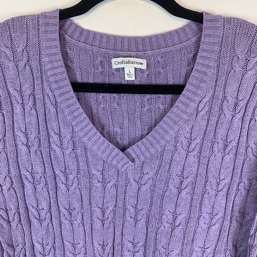 Croft & Barrow lila Zopfmuster V-Ausschnitt Strickpullover Damen Größe Large L - Bild 2 von 8