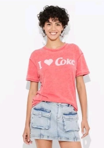 I Heart ❤️ Coke Burnout Oversized Short Sleeve Graphic T-Shirt- Red Size M Y2K