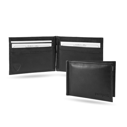 New England Patriots RFID Blocking Shield Black Leather Moneyclip Wallet - Picture 2 of 6