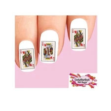 Waterslide Nail Decals Set of 20 - Poker Cards Gamble King & Queen of Hearts