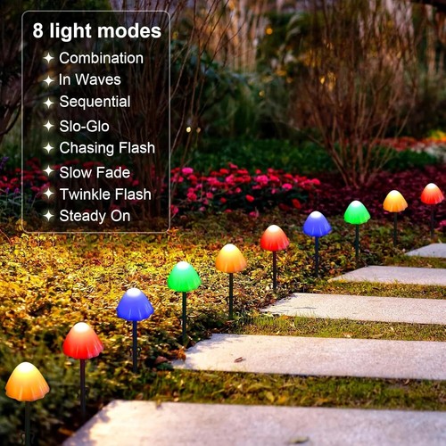 20 LED Solar Mushroom Fairy String Lights Outdoor Garden Yard Pathway Decor Lamp - Picture 21 of 27
