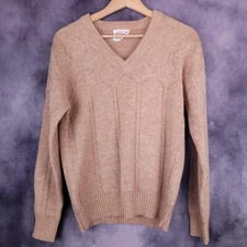 Vintage 70s Richman Brothers  knit tan cream geometric pattern sweater