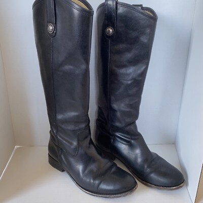 Womens FRYE Black Leather Pull On MELISSA BUTTON Tall Boots 4015 Size B 
