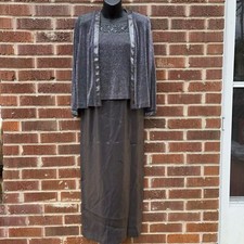 Alex Evenings 2 Piece Sparkly Gray Silver Formal Long Dress Sz 6-8 Petite