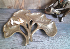 Gingko Blatt Blätter Schale Tisch Metall Deko Teller Goldfarben 31cm x 28cm