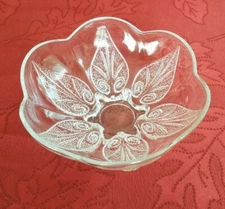 Beautiful Small Multi-Purpose Medium Thickness Glass Bowl with Textured Leaves.