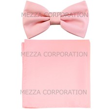 New formal Men's polyester pre-tied bow tie hankie solid pink wedding prom