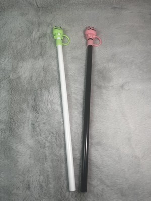 2 Tumbler Straws With Stoppers Pink Bunny Green Frog