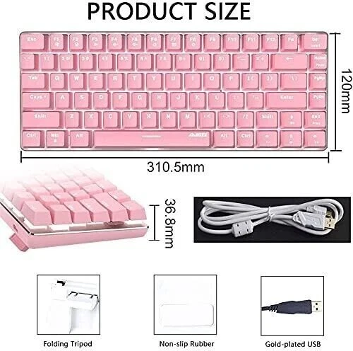 AJAZZ AK33 Cute Pink Mechanical Keyboard Red Switches White LED Backlit PC Win - Image 2 of 4