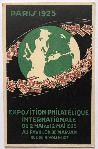 Cartolina Esposizione Filatelica Internazionale Parigi 1925 francobolli T16