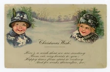 Vintage Postcard Holiday Christmas Wish Children Posted Stamp  1922