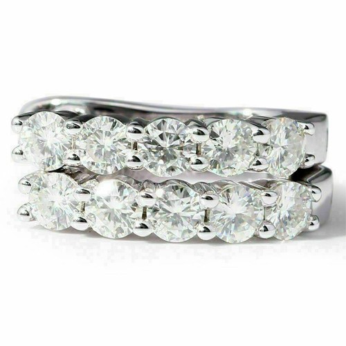 2Ct Round Brilliant Moissanite Hoop Earrings Solid 14K White Gold Plated - Picture 3 of 7