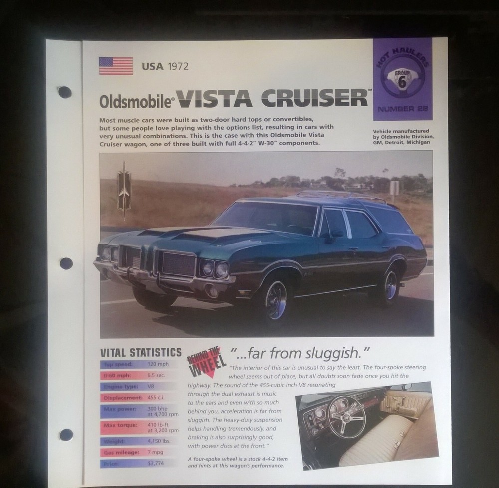 Imp 1972 Olds Vista Cruiser wagon information brochure hot cars race car hot rod