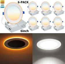 6Inch Ultra-Thin LED Recessed Ceiling Light, Dimmable 5CCT Selectable Downlight