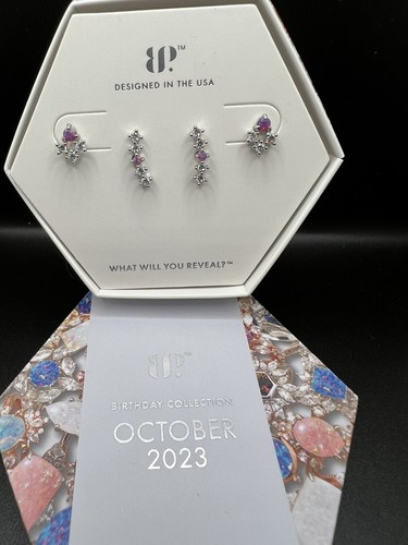 Bomb Party October 2023 Earrings Get It Started Purple Fire Opal Studs Rhodium - Picture 1 of 6