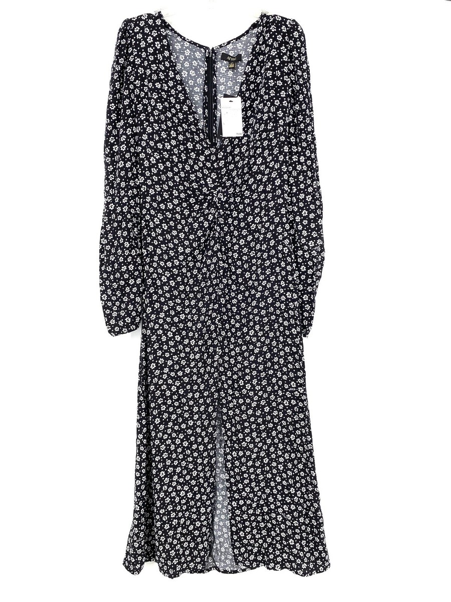 NWT AFRM Small Madsen Midi Dress Long Sleeve Ditsy Floral Black | eBay