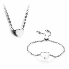 Stainless Steel Pendant Necklace Bangle Bracelet Adjustable Women's Jewelry Set