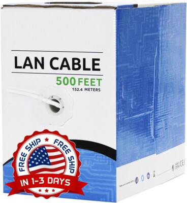 Cable Ethernet CCA CAT6 a granel de 152 m 550 MHz 23 AWG 4 pares blanco sólido