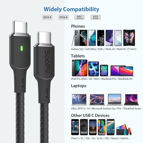 SOOPII 100W PD USB C to USB C Cable,2-Pack Type C Cable with Smart LED Indicator - Photo 35 sur 55