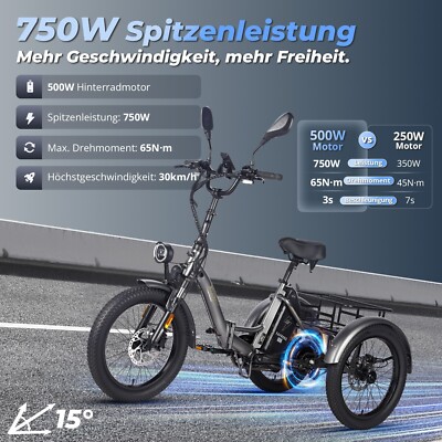 50OW 3 Rädern E-Fahrrad Tricycle Falten Elektro Dreirad E-Bike Fafrees F20 Mate