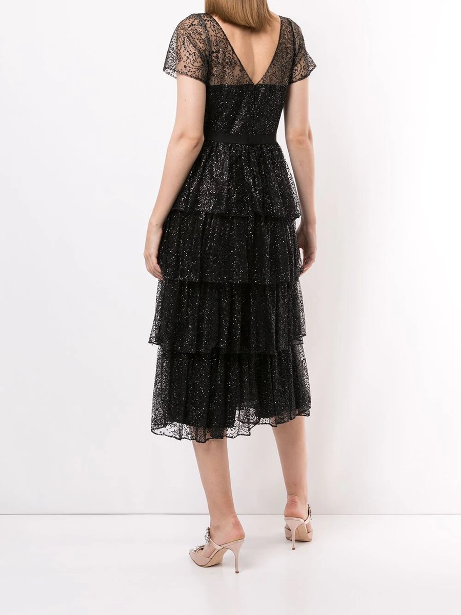 knee length dresses for ladies Illusion Murals Sleeveless Embroidered Tulle Midi Dress