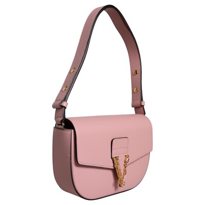ショルダーバッグ・ポシェット VERSACE Woman Shoulder bag Pink 10076801A08163 1PO6P VERSACE Bag Pink Grainy Calf Leather Logo Crossbody Shoulder